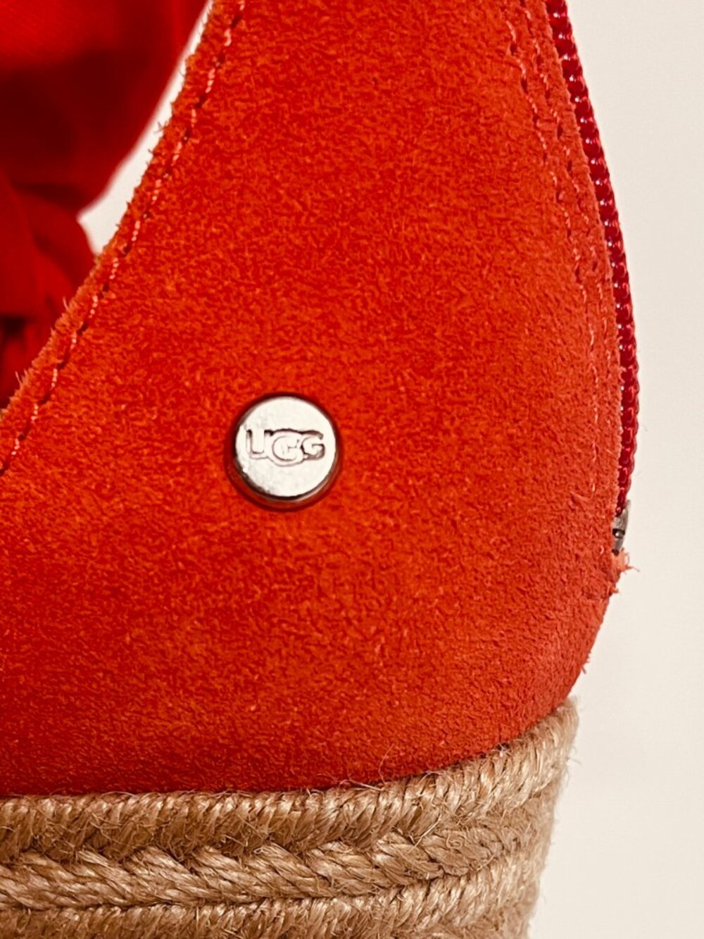 UGG Yarrow Suede Red Spadrille Wedge Sandals Ankle Tie Wrap Shoes Size US 6 - Picture 11 of 14